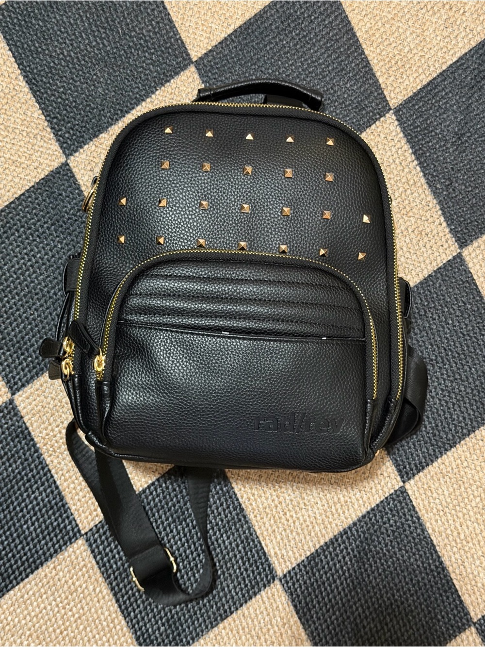 Black Pebbled Mini Backpack with Gold Stud Accents
